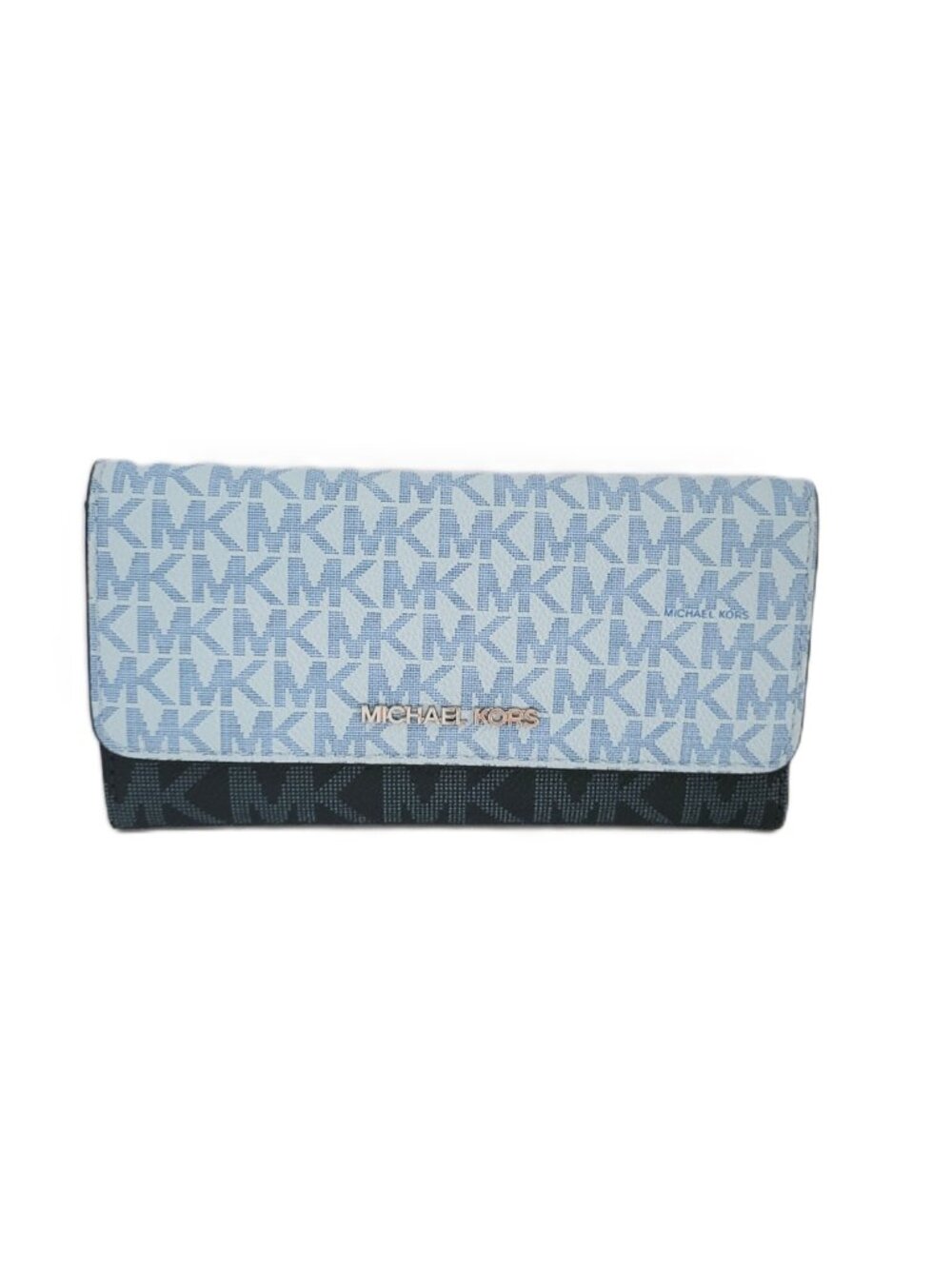 Michael Kors Jet Set Travel Large Trifold Wallet Clutch Pale Ocean Multi MK Logo - Picture 2 of 7
